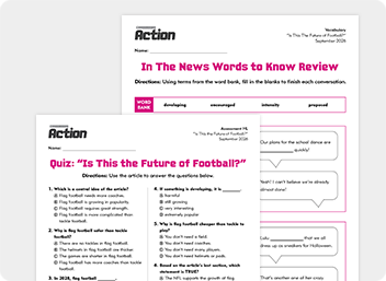 Two educational worksheets about the future of football with vocabulary and quiz activities