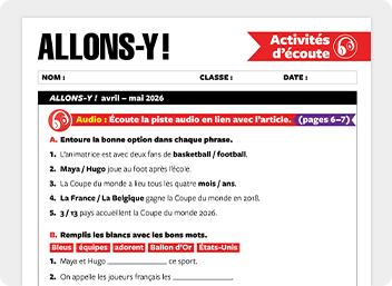 Cover of Allons-y, a French-language worksheet with listening activities and fill-in-the-blank exercises