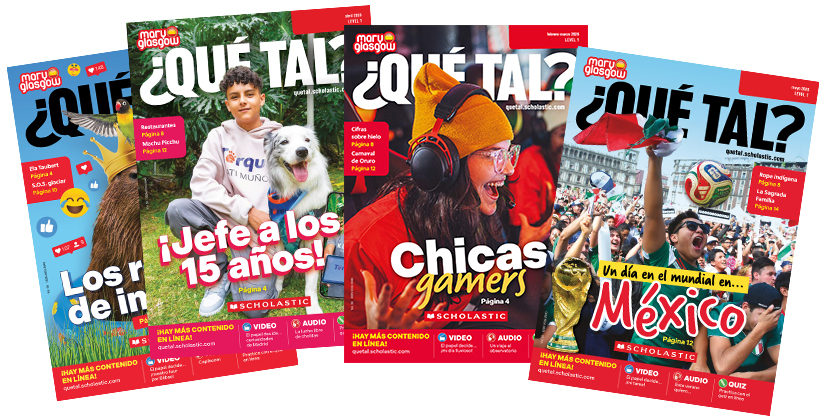 Four issues of Que Tal, a Spanish-language magazine published by Mary Glasgow Scholastic
