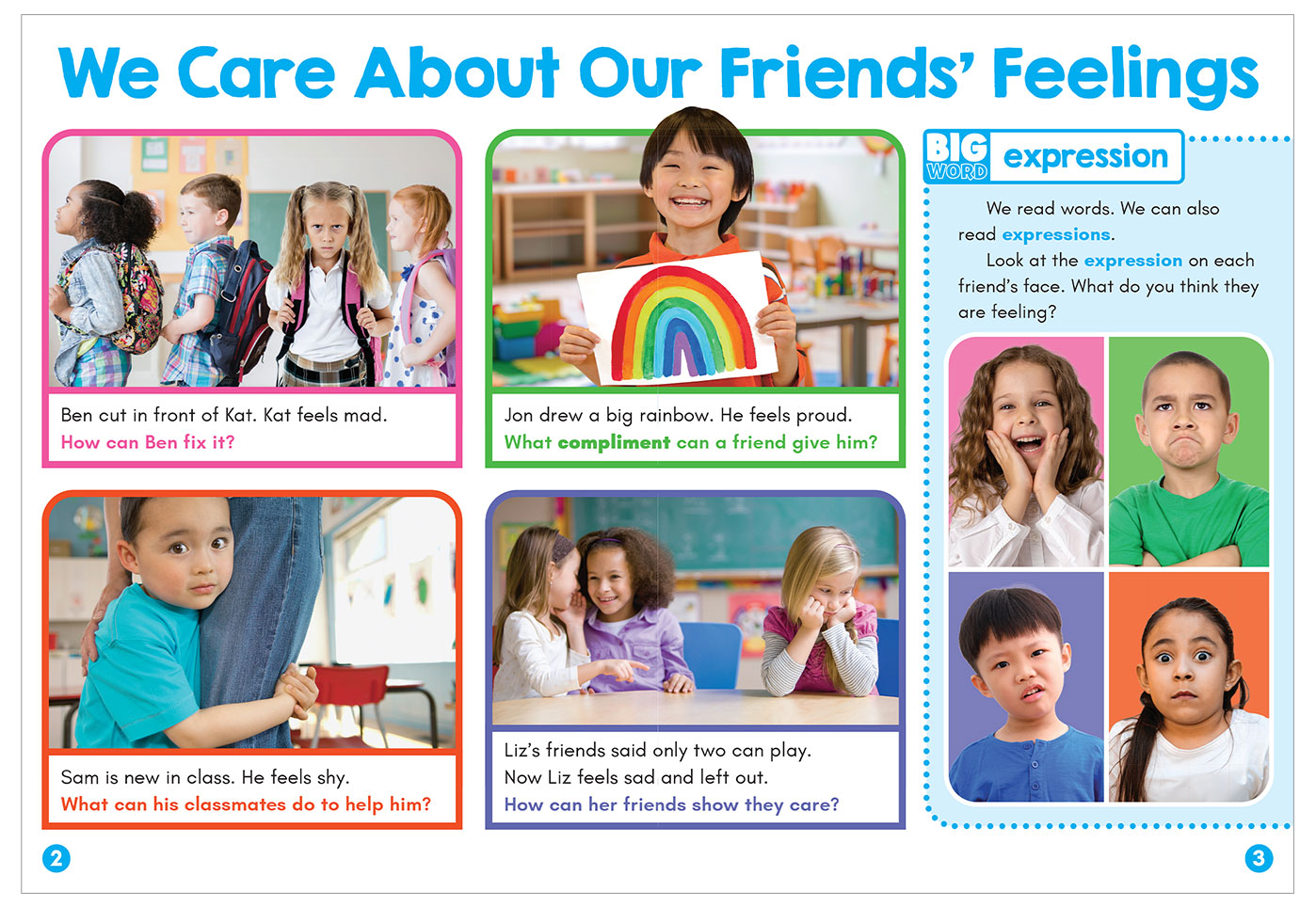 Collage that explores how children recognize and respond to each other's feelings at school