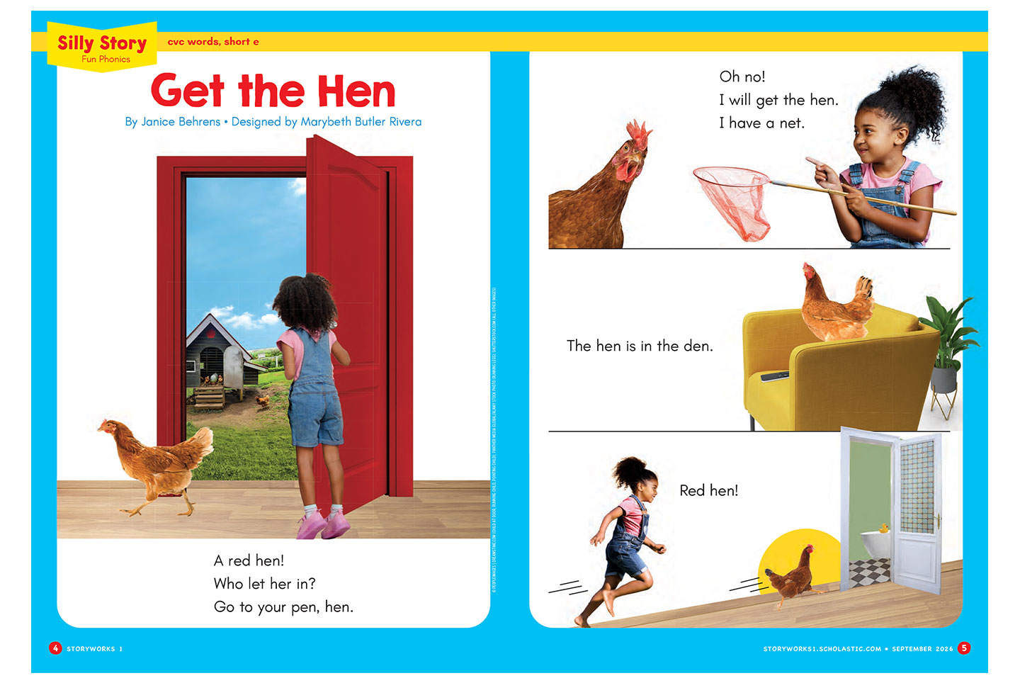 Cover of Get the Hen, a girl chases a hen through a house with a net