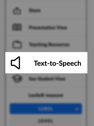 A menu highlights the Text-to-Speech option among other navigation items